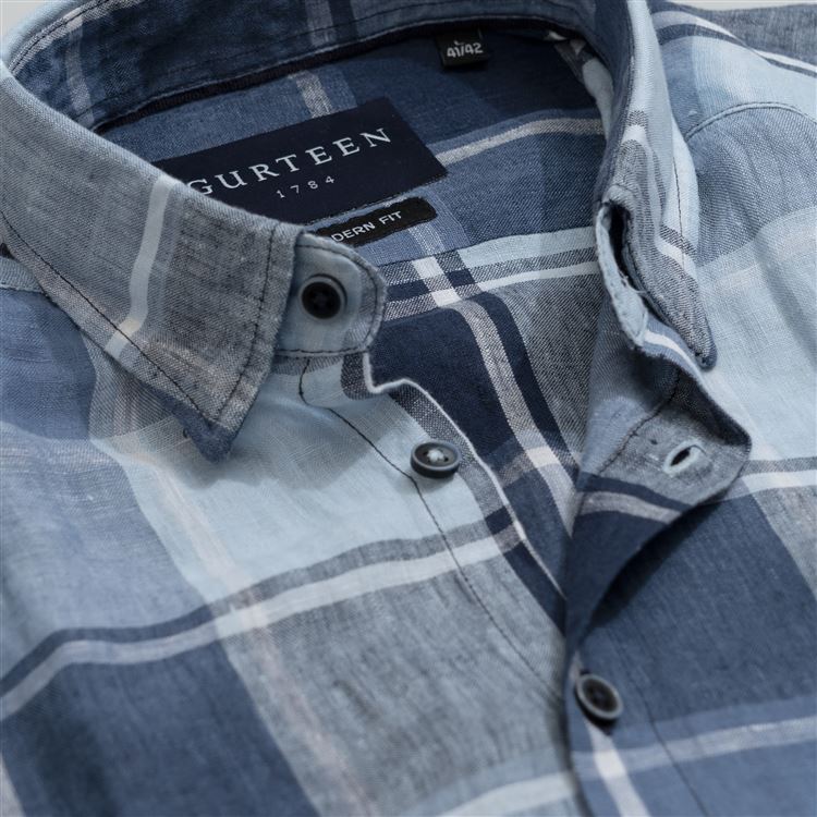 Rome Navy Linen Check Shirt