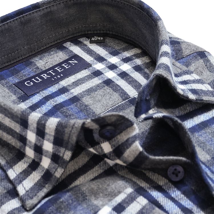 Barnaby Blue Brushed Cotton Check Shirt