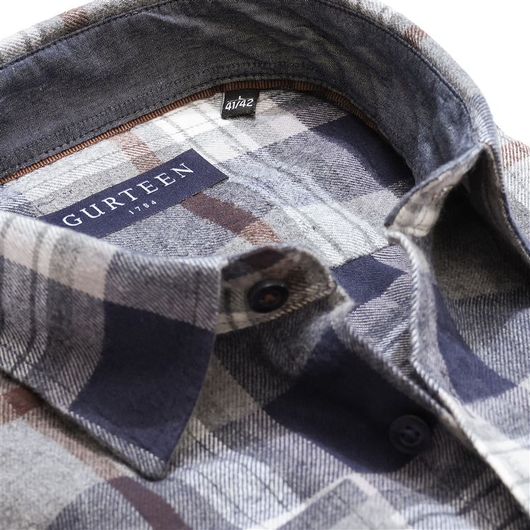 Barnaby Navy Brushed Cotton Check Shirt