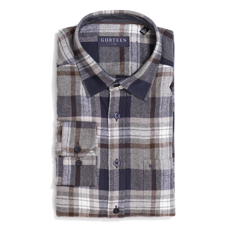 Barnaby Navy Brushed Cotton Check Shirt