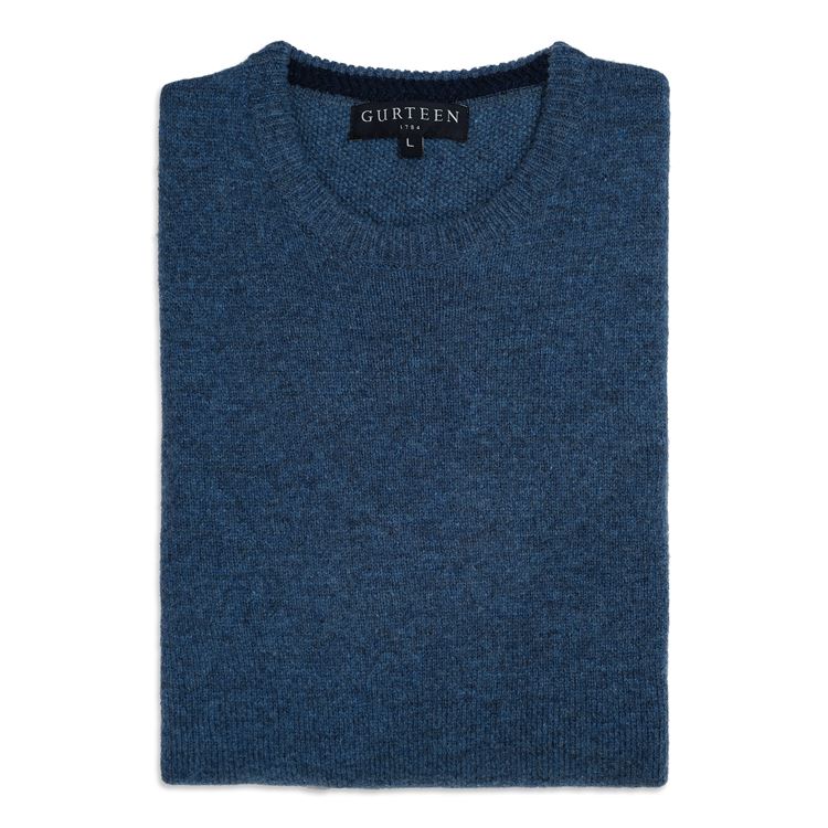 Kelso Blue Pure Wool Crew Neck Jumper