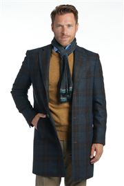 Gartmore Dark Blue Overcheck Short Overcoat