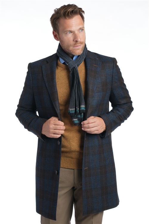 Gartmore Dark Blue Overcheck Short Overcoat