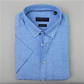 Newport Light Blue Linen Cotton Plain Shirt